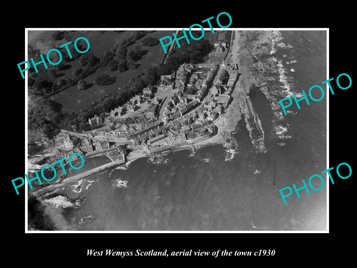 OLD LARGE HISTORIC PHOTO OF WEST WEMYSS SCOTLAND, AERIAL VIEW OF THE TOWN c1930