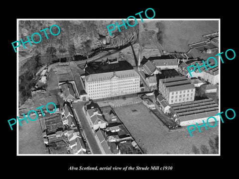 OLD LARGE HISTORIC PHOTO OF ALVA SCOTLAND, AERIAL VIEW OF THE STRUDE MILL c1930