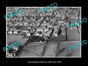 OLD LARGE HISTORIC PHOTO OF ALVA SCOTLAND, AERIAL VIEW OF THE TOWN c1930