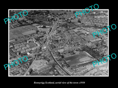 OLD LARGE HISTORIC PHOTO OF BONNYRIGG SCOTLAND, AERIAL VIEW OF THE TOWN c1950