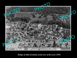 OLD LARGE HISTORIC PHOTO OF BRIDGE OF ALLAN SCOTLAND, AERIAL VIEW OF TOWN c1950