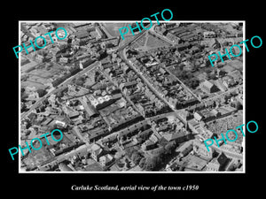 OLD LARGE HISTORIC PHOTO OF CARLUKE SCOTLAND, AERIAL VIEW OF THE TOWN c1950 1