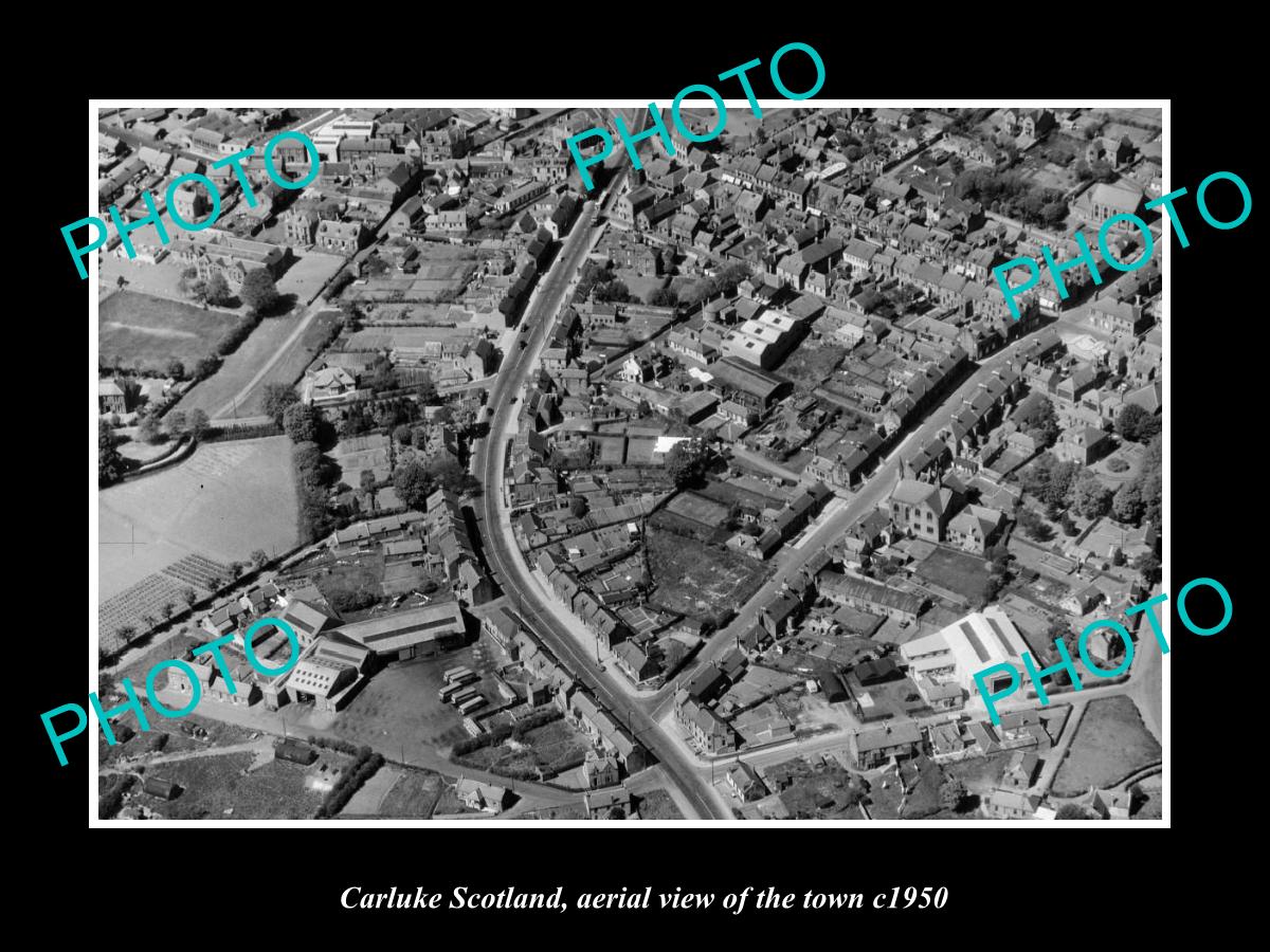 OLD LARGE HISTORIC PHOTO OF CARLUKE SCOTLAND, AERIAL VIEW OF THE TOWN c1950 2