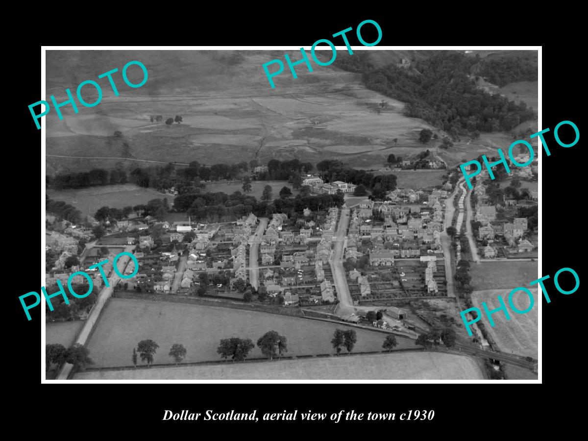 OLD LARGE HISTORIC PHOTO OF DOLLAR SCOTLAND, AERIAL VIEW OF THE TOWN c1930 1