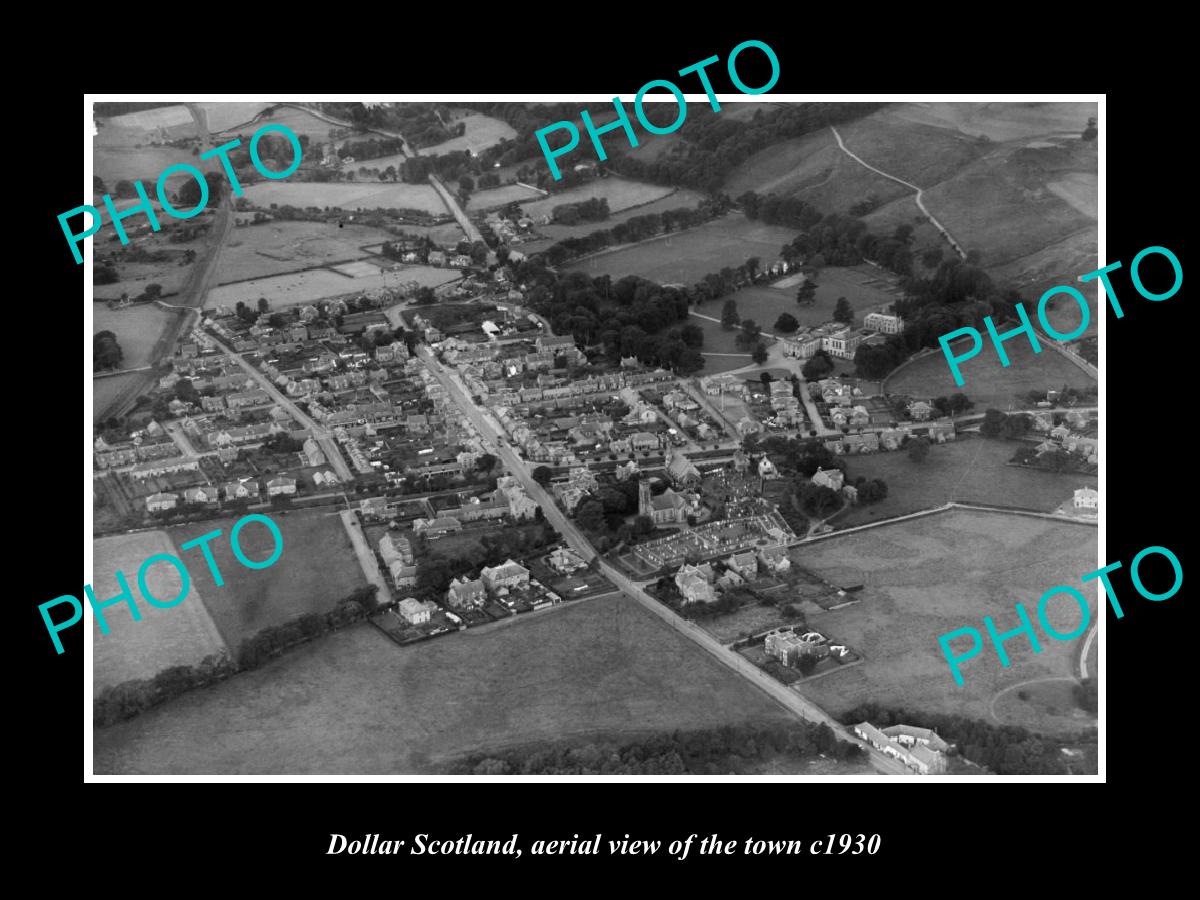 OLD LARGE HISTORIC PHOTO OF DOLLAR SCOTLAND, AERIAL VIEW OF THE TOWN c1930 2