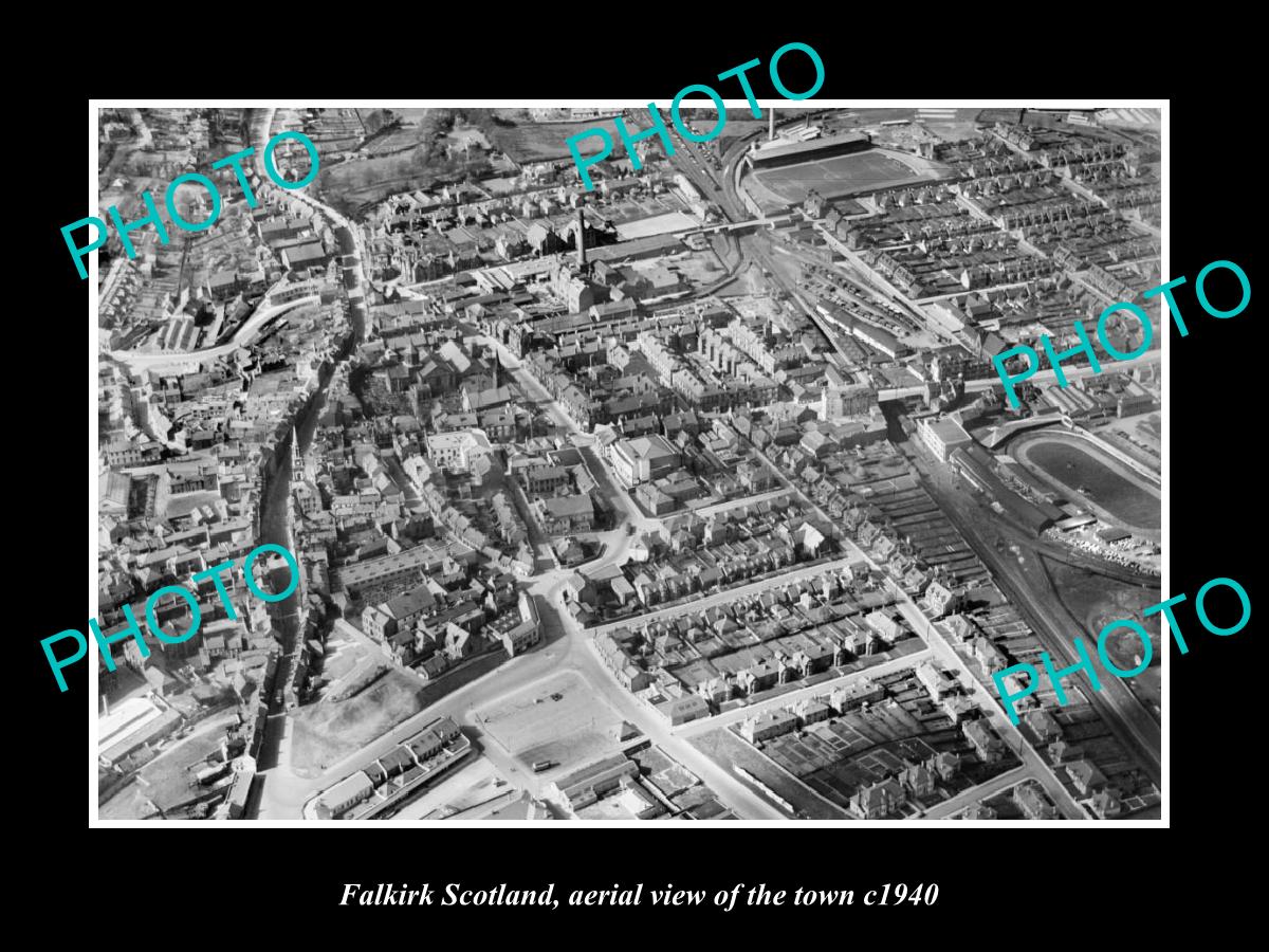 OLD LARGE HISTORIC PHOTO OF FALKIRK SCOTLAND, AERIAL VIEW OF THE TOWN c1940 1