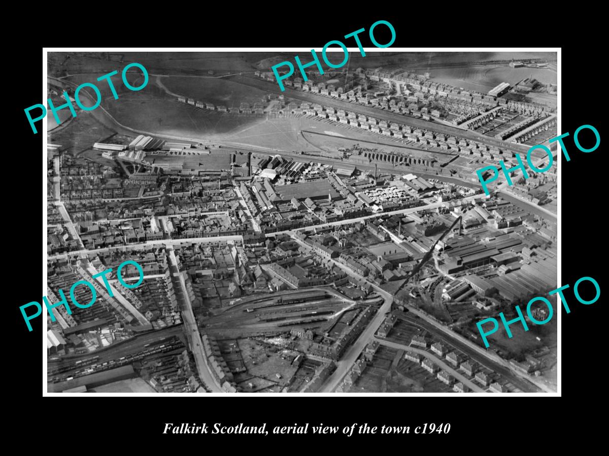 OLD LARGE HISTORIC PHOTO OF FALKIRK SCOTLAND, AERIAL VIEW OF THE TOWN c1940 3