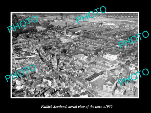 OLD LARGE HISTORIC PHOTO OF FALKIRK SCOTLAND, AERIAL VIEW OF THE TOWN c1950