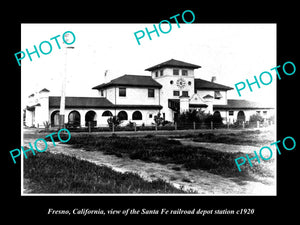 OLD LARGE HISTORIC PHOTO OF FRESNO CALIFORNIA, THE RAILROAD DEPOT STATION c1920