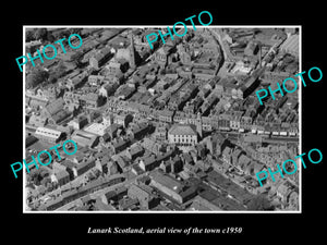 OLD LARGE HISTORIC PHOTO OF LANARK SCOTLAND, AERIAL VIEW OF THE TOWN c1950 1