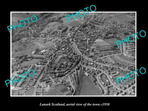 OLD LARGE HISTORIC PHOTO OF LANARK SCOTLAND, AERIAL VIEW OF THE TOWN c1950 2