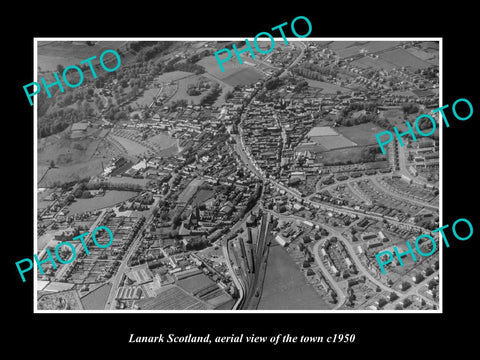 OLD LARGE HISTORIC PHOTO OF LANARK SCOTLAND, AERIAL VIEW OF THE TOWN c1950 2