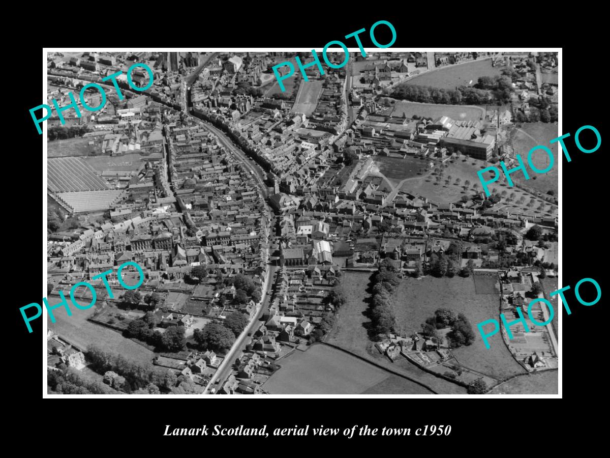 OLD LARGE HISTORIC PHOTO OF LANARK SCOTLAND, AERIAL VIEW OF THE TOWN c1950 3