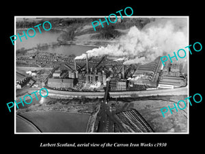 OLD LARGE HISTORIC PHOTO OF LARBERT SCOTLAND, THE CARRON IRON WORKS c1930