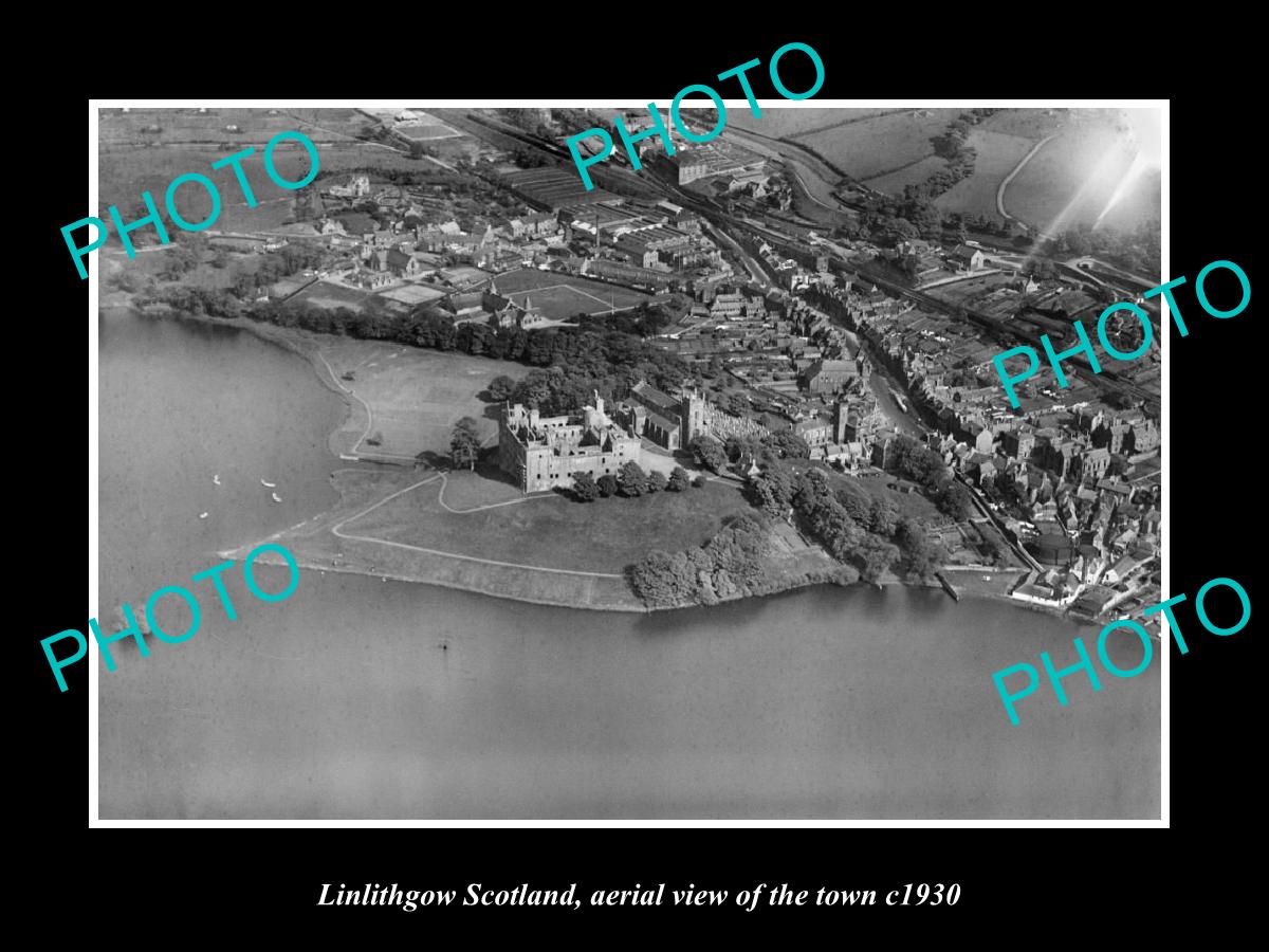 OLD LARGE HISTORIC PHOTO OF LINLITHGOW SCOTLAND, AERIAL VIEW OF THE TOWN c1930 2