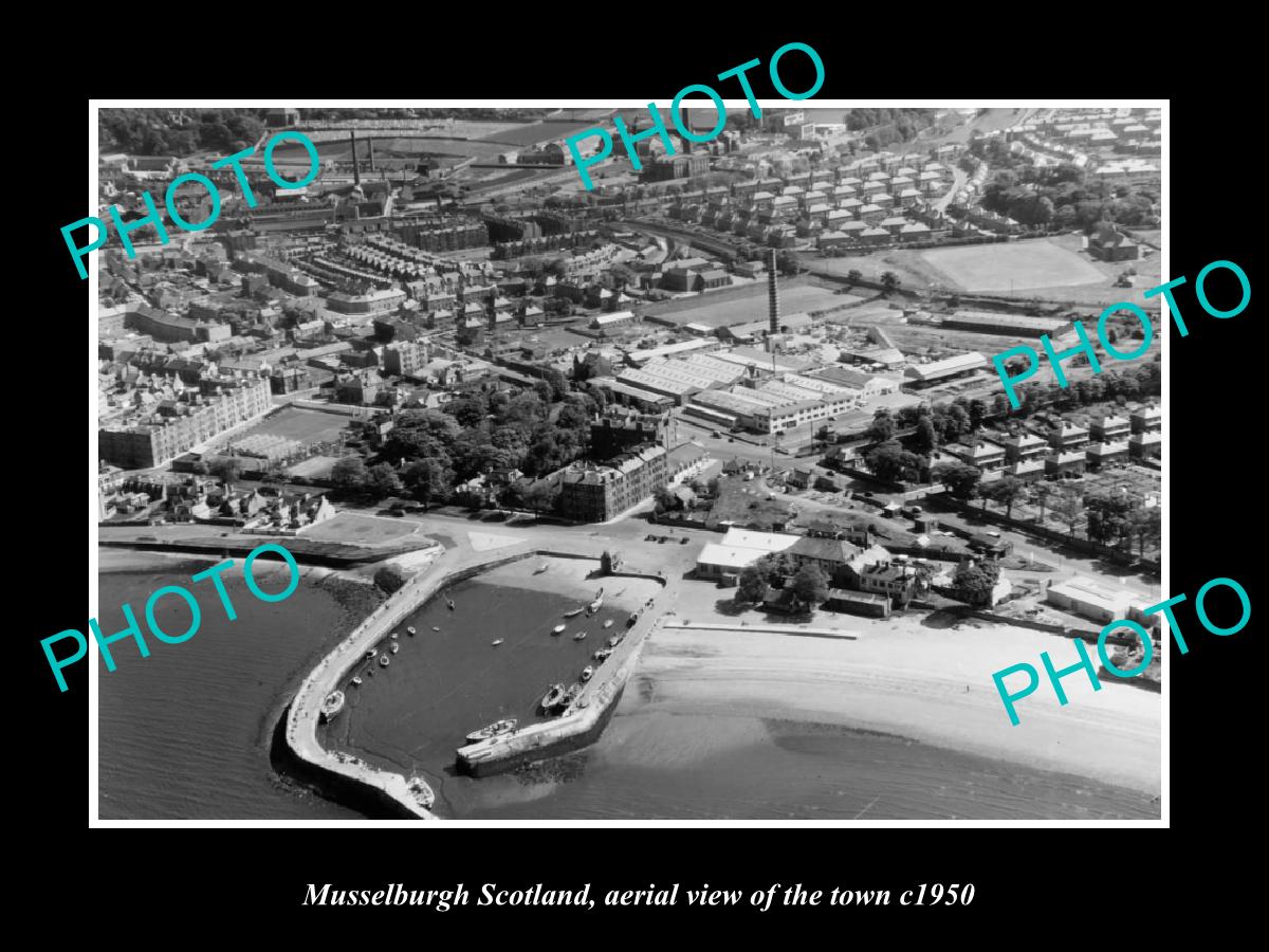 OLD LARGE HISTORIC PHOTO OF MUSSELBURGH SCOTLAND, AERIAL VIEW OF TOWN c1950 1