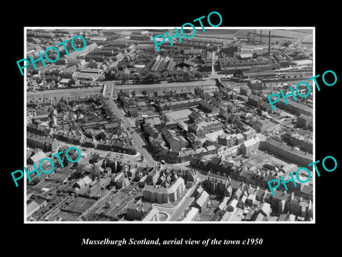 OLD LARGE HISTORIC PHOTO OF MUSSELBURGH SCOTLAND, AERIAL VIEW OF TOWN c1950 2