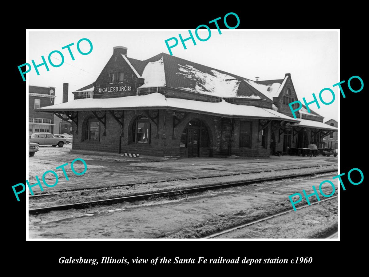 OLD LARGE HISTORIC PHOTO OF GALESBURG ILLINOIS, THE RAILROAD DEPOT STATION c1960