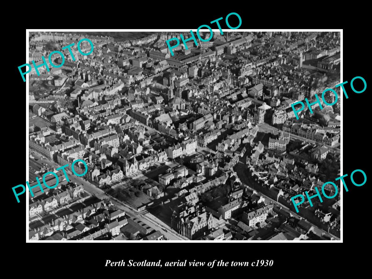 OLD LARGE HISTORIC PHOTO OF PERTH SCOTLAND, AERIAL VIEW OF THE TOWN c1930 1