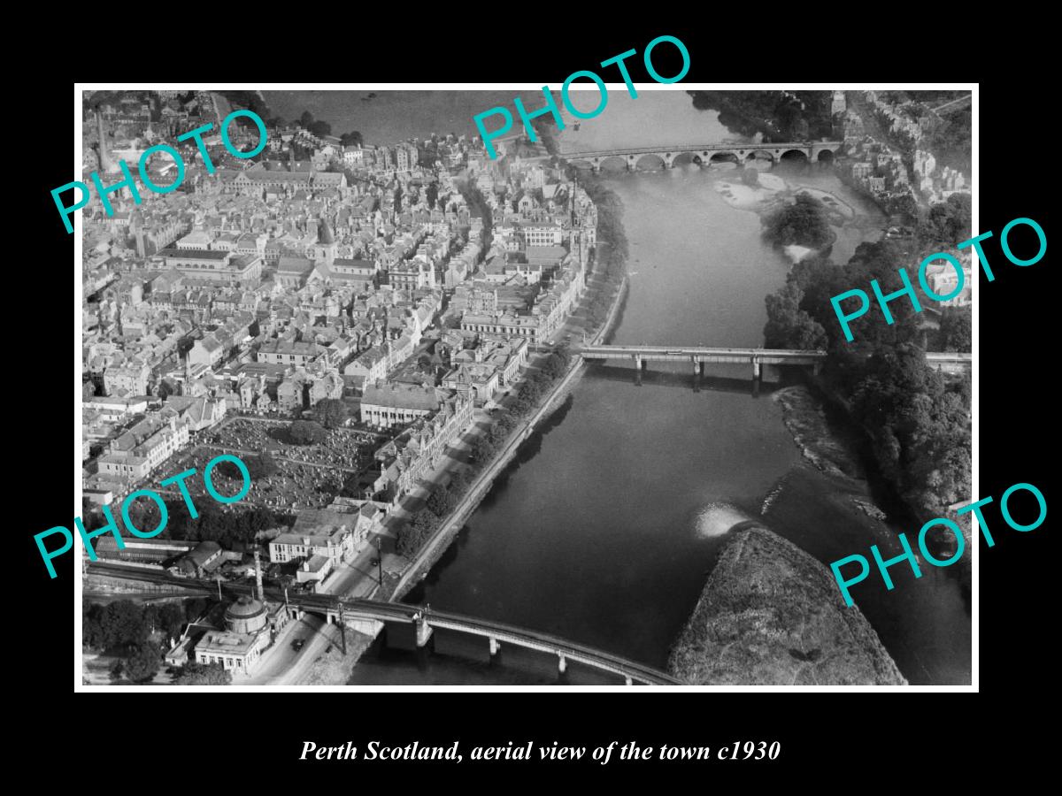 OLD LARGE HISTORIC PHOTO OF PERTH SCOTLAND, AERIAL VIEW OF THE TOWN c1930 2