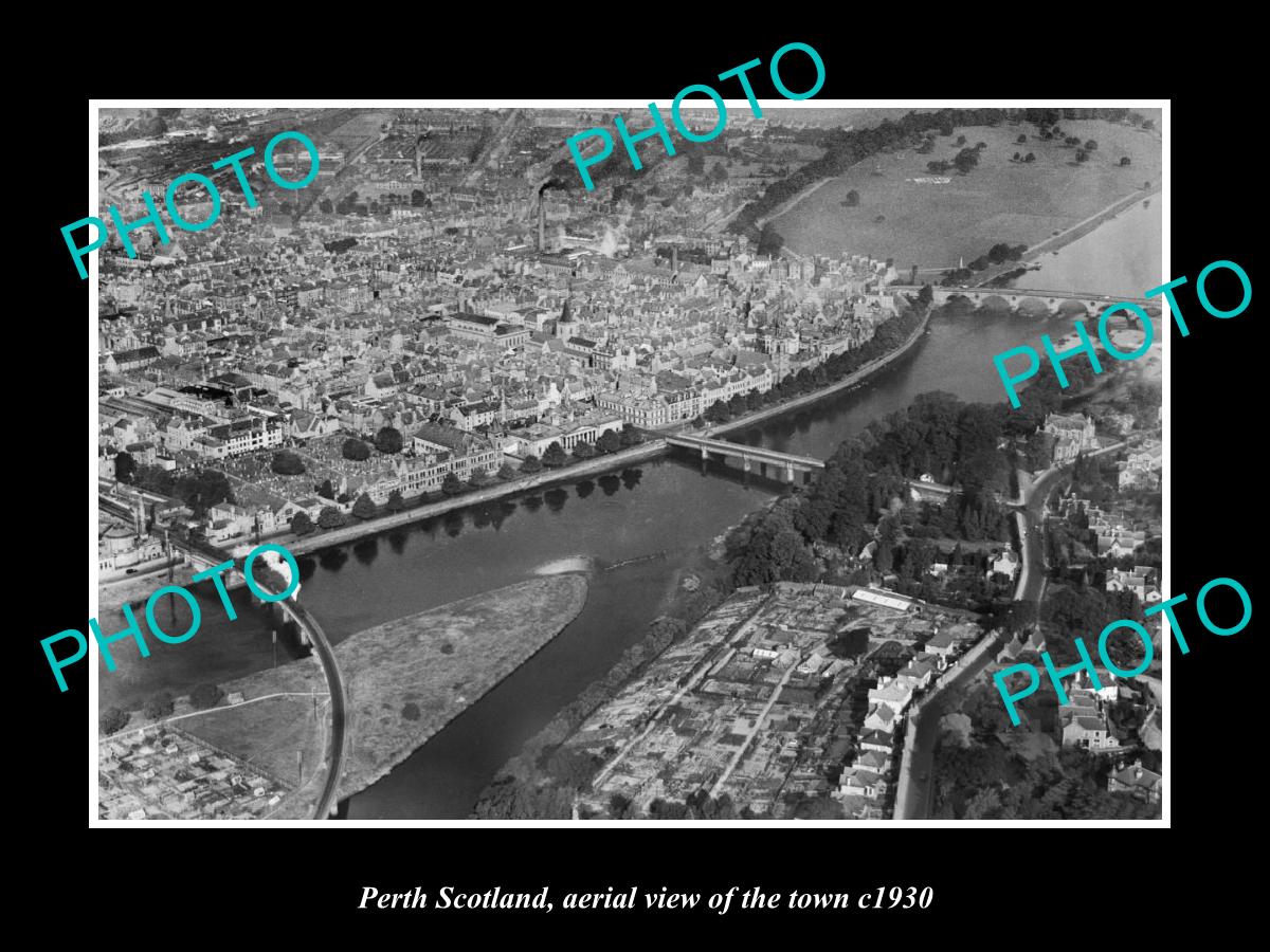 OLD LARGE HISTORIC PHOTO OF PERTH SCOTLAND, AERIAL VIEW OF THE TOWN c1930 3