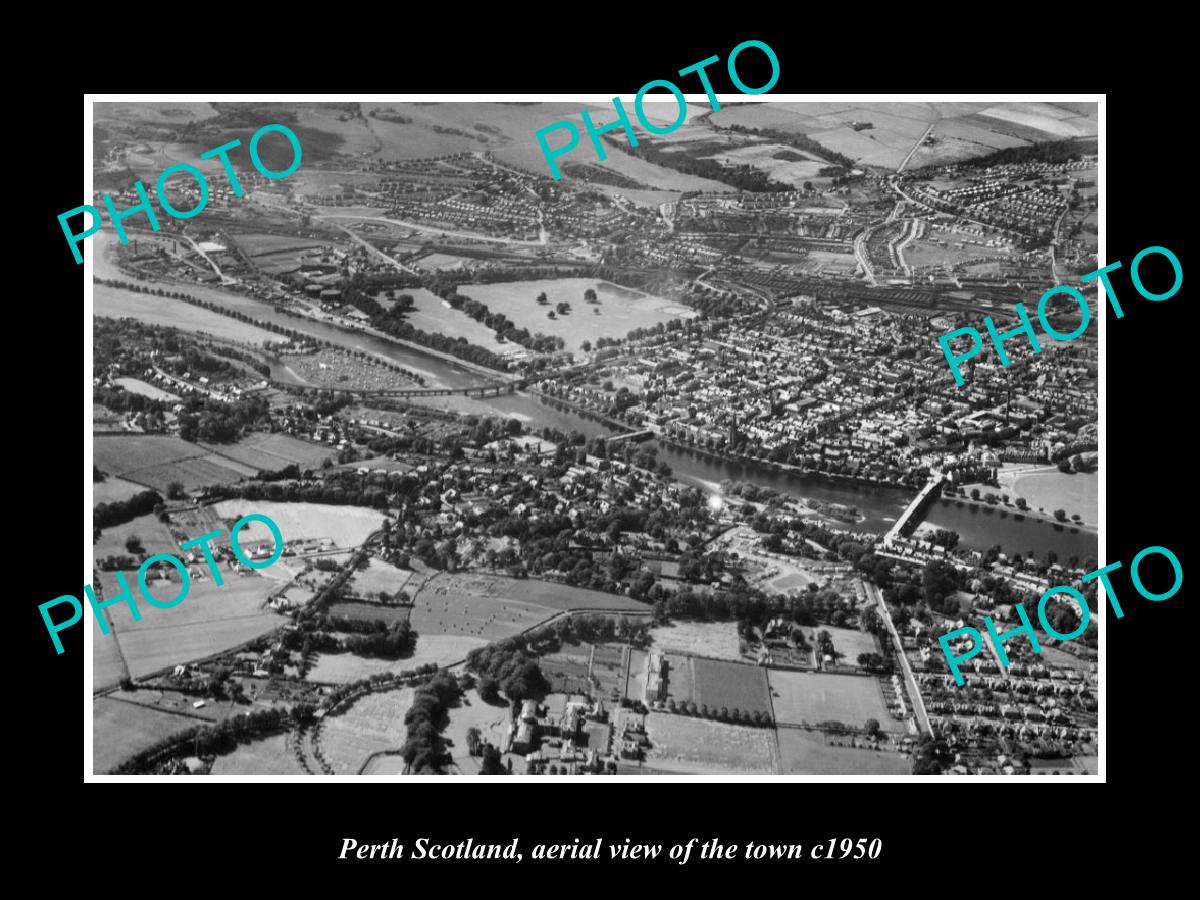 OLD LARGE HISTORIC PHOTO OF PERTH SCOTLAND, AERIAL VIEW OF THE TOWN c1950 1