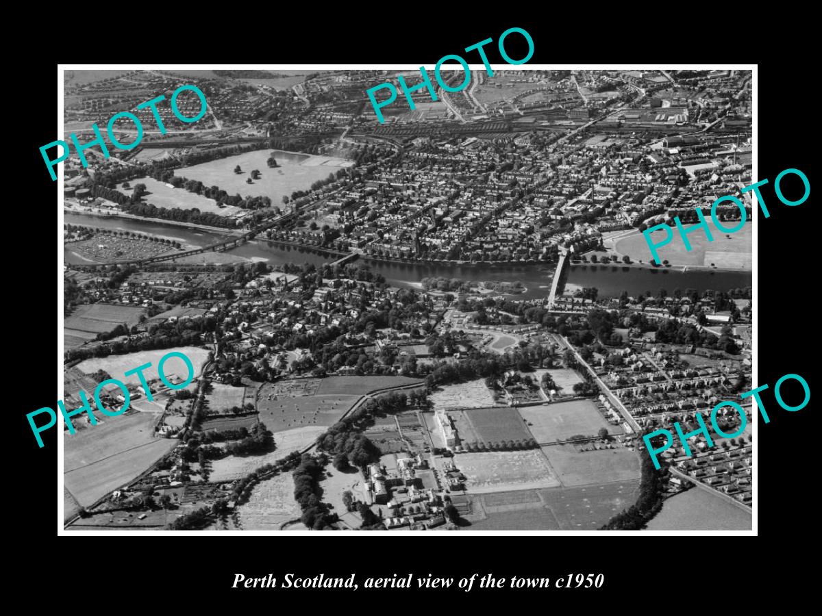 OLD LARGE HISTORIC PHOTO OF PERTH SCOTLAND, AERIAL VIEW OF THE TOWN c1950 2