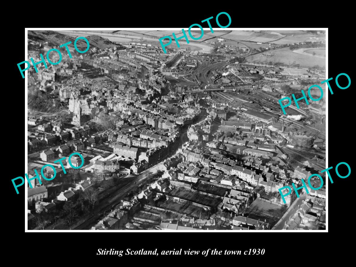 OLD LARGE HISTORIC PHOTO OF STIRLING SCOTLAND, AERIAL VIEW OF THE TOWN c1930 1