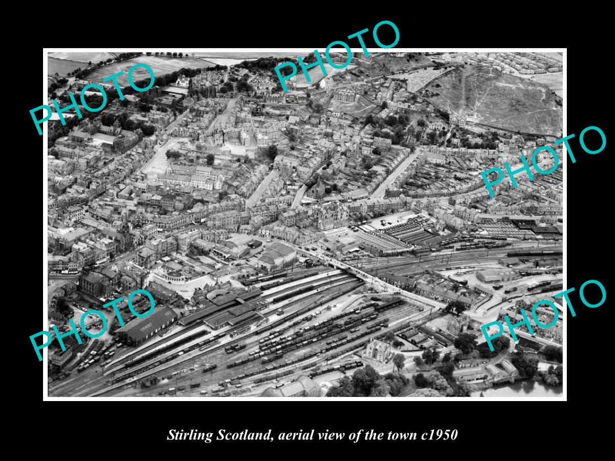 OLD LARGE HISTORIC PHOTO OF STIRLING SCOTLAND, AERIAL VIEW OF THE TOWN c1950 1