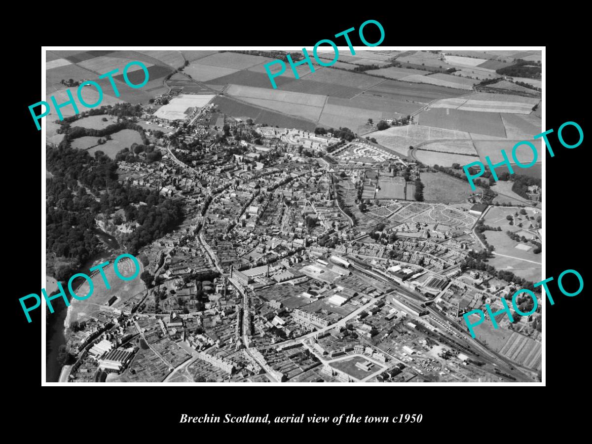 OLD LARGE HISTORIC PHOTO OF BRECHIN SCOTLAND, AERIAL VIEW OF THE TOWN c1950 1