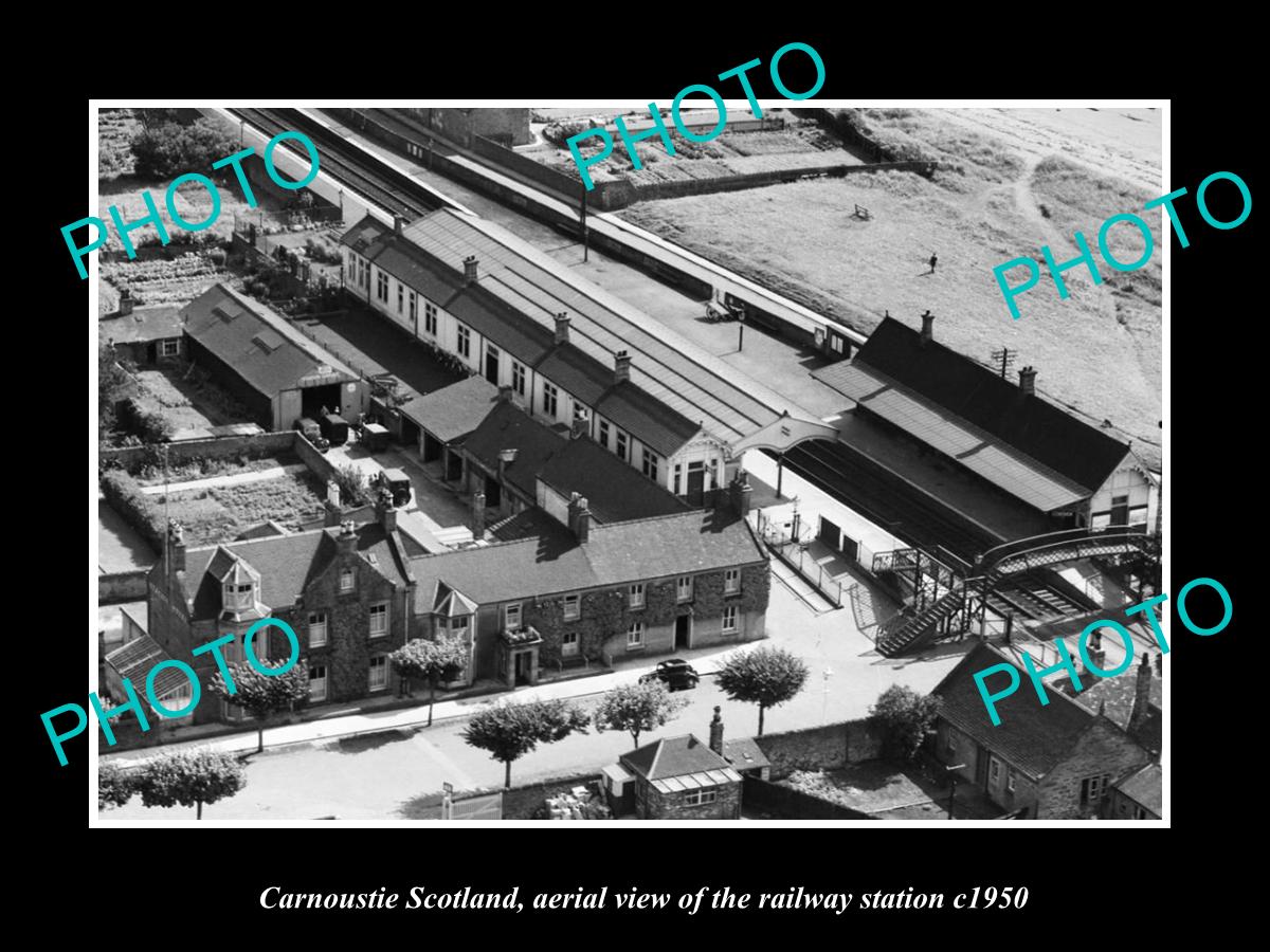 OLD LARGE HISTORIC PHOTO OF CARNOUSTIE SCOTLAND, VIEW OF RAILWAY STATION c1950