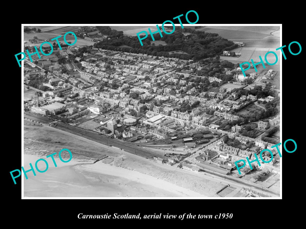 OLD LARGE HISTORIC PHOTO OF CARNOUSTIE SCOTLAND, AERIAL VIEW OF THE TOWN c1950 1