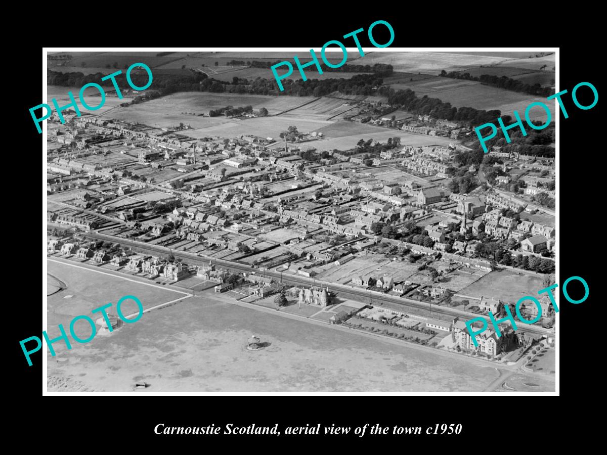 OLD LARGE HISTORIC PHOTO OF CARNOUSTIE SCOTLAND, AERIAL VIEW OF THE TOWN c1950 2