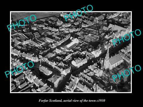 OLD LARGE HISTORIC PHOTO OF FORFAR SCOTLAND, AERIAL VIEW OF THE TOWN c1930