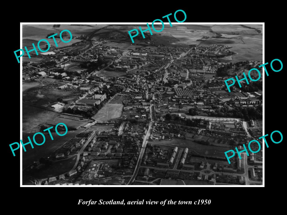 OLD LARGE HISTORIC PHOTO OF FORFAR SCOTLAND, AERIAL VIEW OF THE TOWN c1950 2