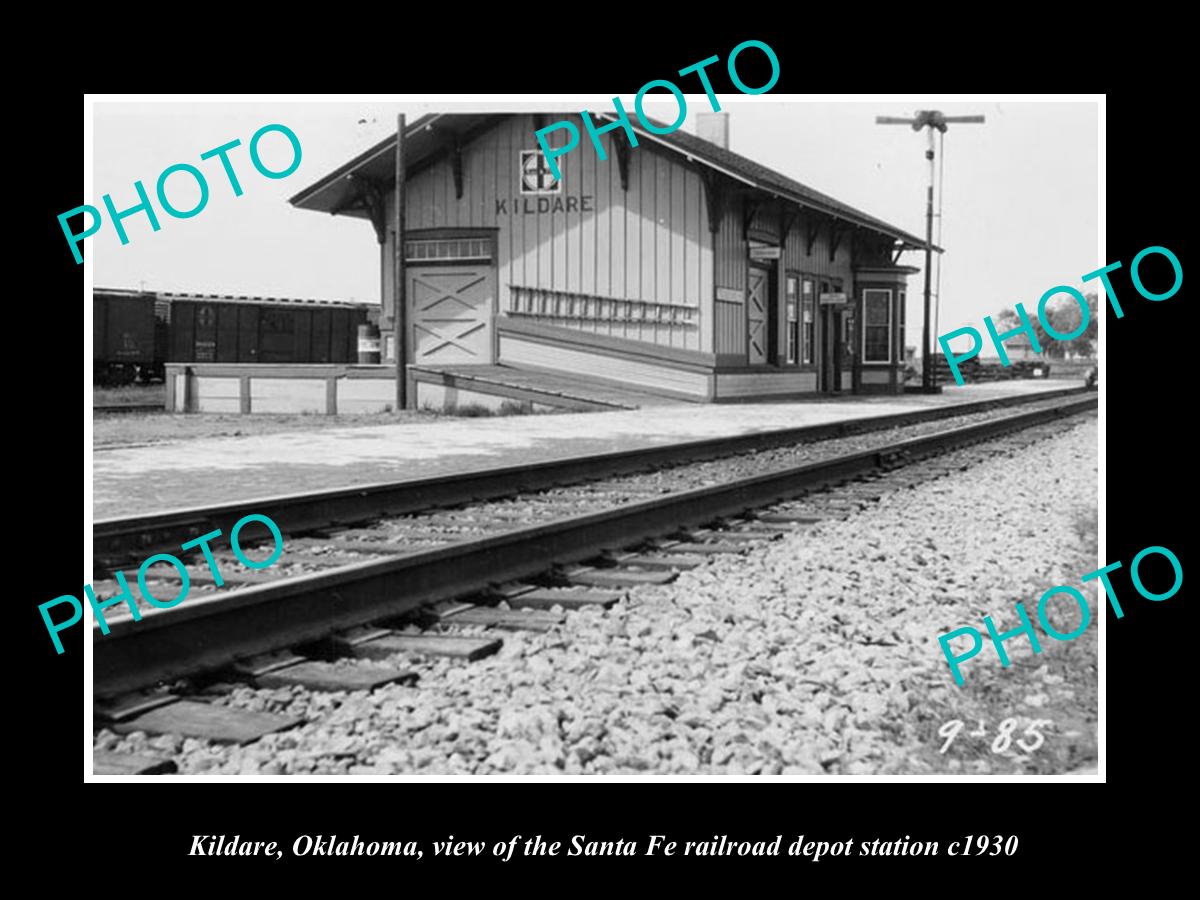 OLD LARGE HISTORIC PHOTO OF KILDARE OKLAHOMA, THE RAILROAD DEPOT STATION c1930