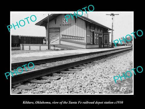 OLD LARGE HISTORIC PHOTO OF KILDARE OKLAHOMA, THE RAILROAD DEPOT STATION c1930