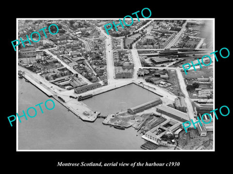 OLD LARGE HISTORIC PHOTO OF MONTROSE SCOTLAND, AERIAL VIEW OF THE HARBOUR c1930