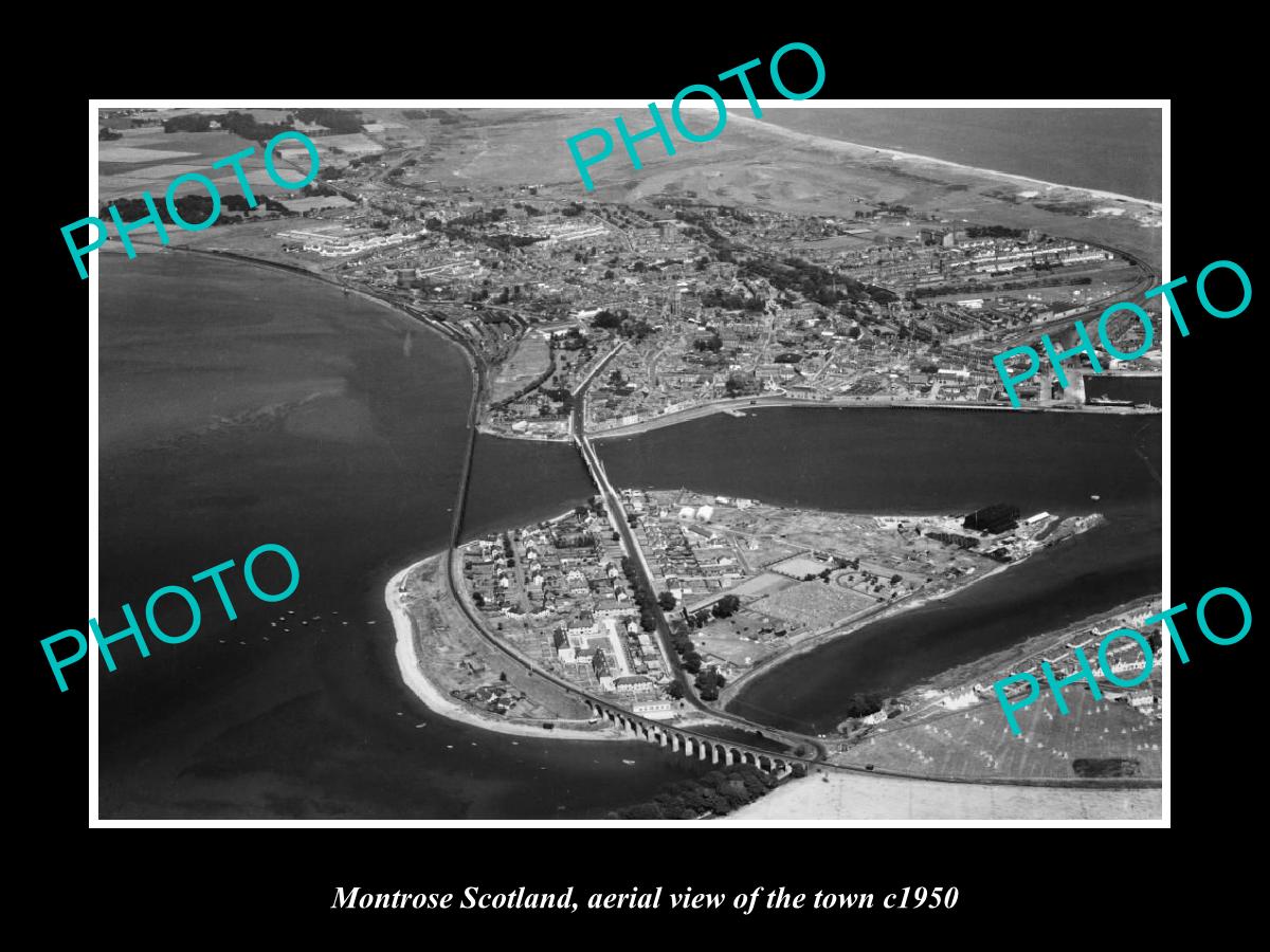 OLD LARGE HISTORIC PHOTO OF MONTROSE SCOTLAND, AERIAL VIEW OF THE TOWN c1950 1