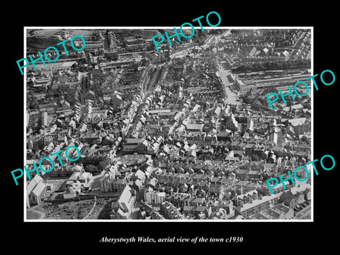 OLD LARGE HISTORIC PHOTO OF ABERYSTWYTH WALES, AERIAL VIEW OF THE TOWN c1930 1