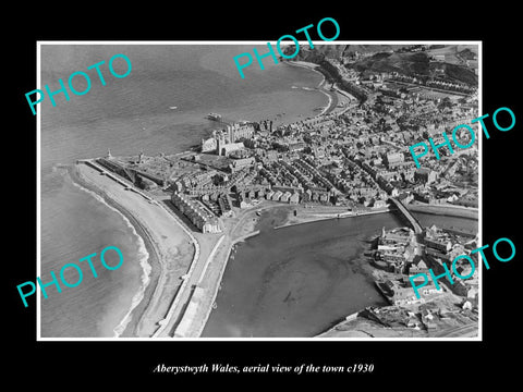 OLD LARGE HISTORIC PHOTO OF ABERYSTWYTH WALES, AERIAL VIEW OF THE TOWN c1930 2