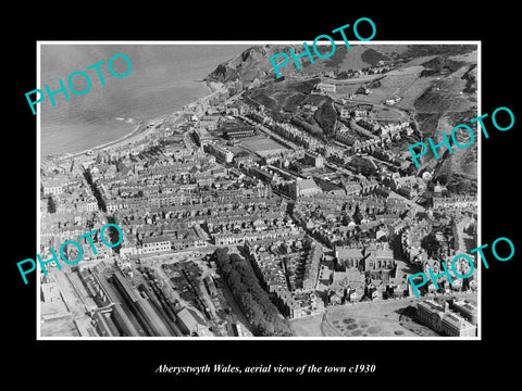 OLD LARGE HISTORIC PHOTO OF ABERYSTWYTH WALES, AERIAL VIEW OF THE TOWN c1930 3