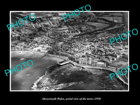 OLD LARGE HISTORIC PHOTO OF ABERYSTWYTH WALES, AERIAL VIEW OF THE TOWN c1950 1