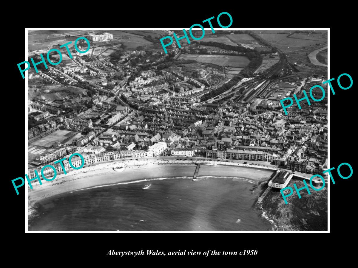 OLD LARGE HISTORIC PHOTO OF ABERYSTWYTH WALES, AERIAL VIEW OF THE TOWN c1950 2