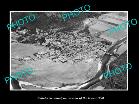 OLD LARGE HISTORIC PHOTO OF BALLATER SCOTLAND, AERIAL VIEW OF THE TOWN c1950 1