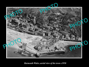 OLD LARGE HISTORIC PHOTO OF BARMOUTH WALES, AERIAL VIEW OF THE TOWN c1950 1