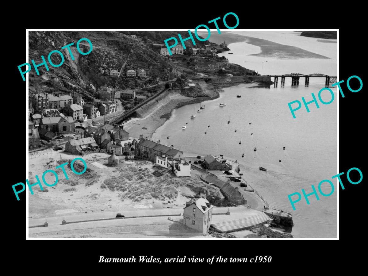 OLD LARGE HISTORIC PHOTO OF BARMOUTH WALES, AERIAL VIEW OF THE TOWN c1950 2