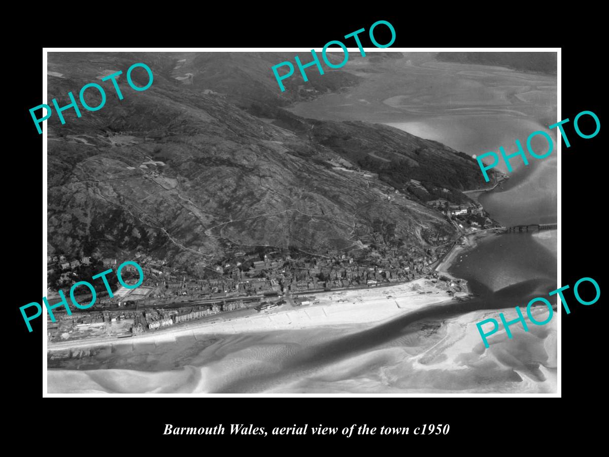 OLD LARGE HISTORIC PHOTO OF BARMOUTH WALES, AERIAL VIEW OF THE TOWN c1950 3