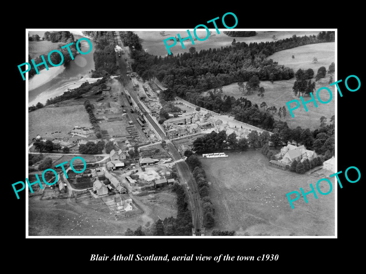 OLD LARGE HISTORIC PHOTO OF BLAIR ATHOLL SCOTLAND, AERIAL VIEW OF TOWN c1930 1