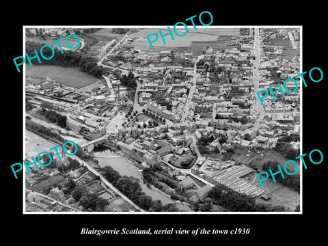 OLD LARGE HISTORIC PHOTO OF BLAIRGOWRIE SCOTLAND, AERIAL VIEW OF TOWN c1930 2